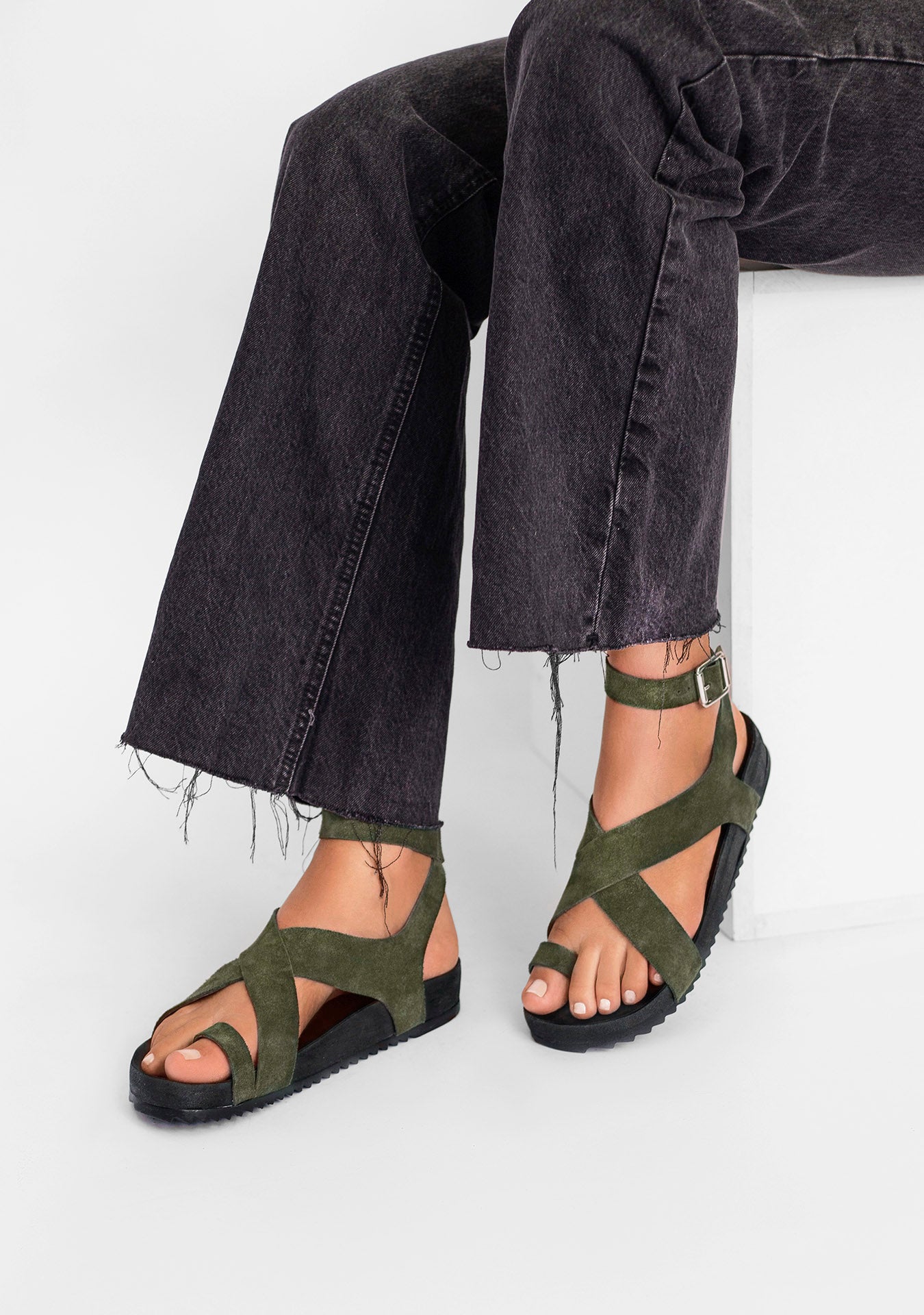 Bini Olive Green Sandals