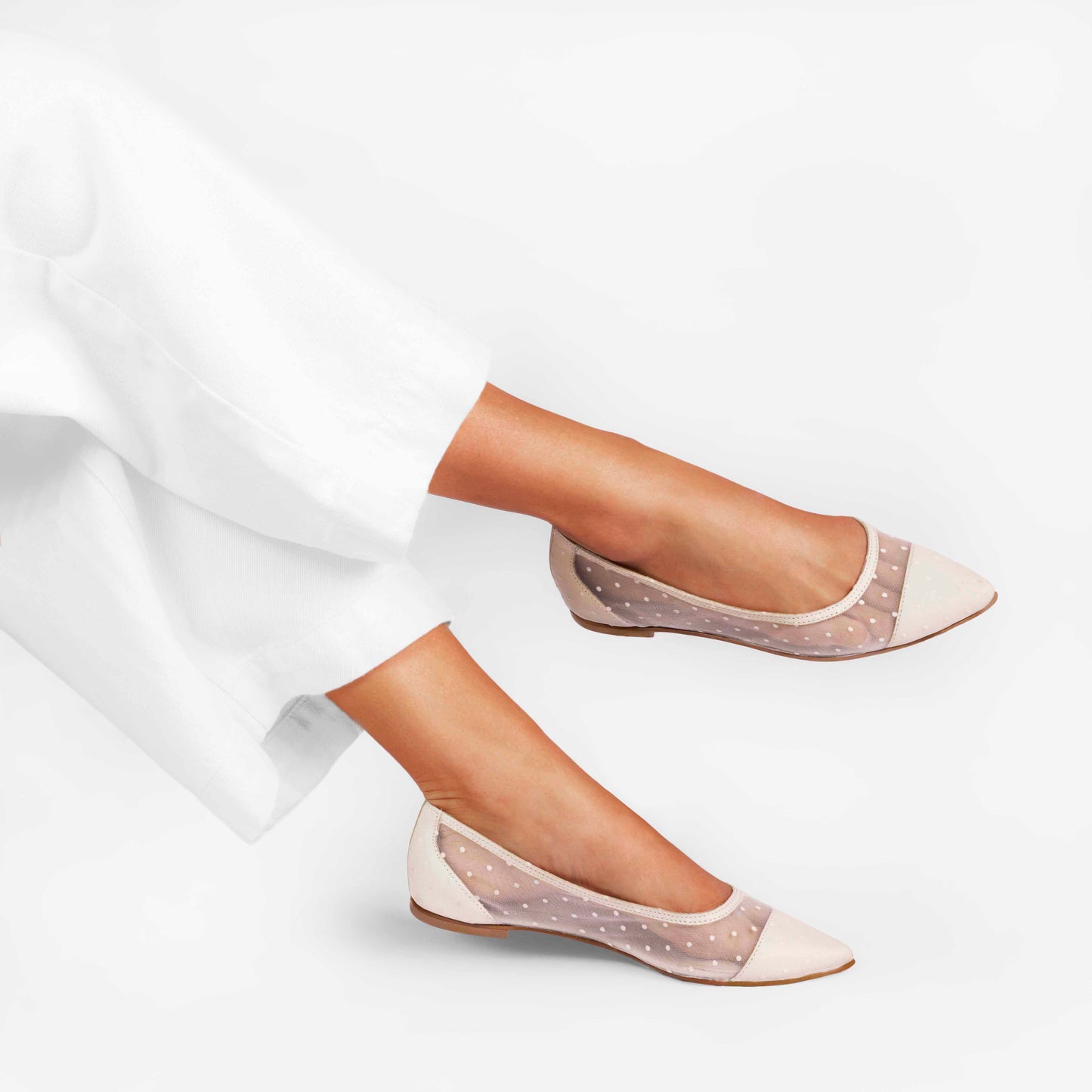 Vinci Shoes Constanza Off-White Petit Pois Ballerinas