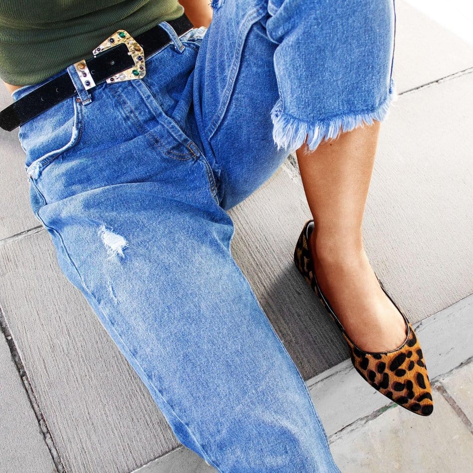 Vinci Shoes Animal Print Pointed Toe Ballerinas