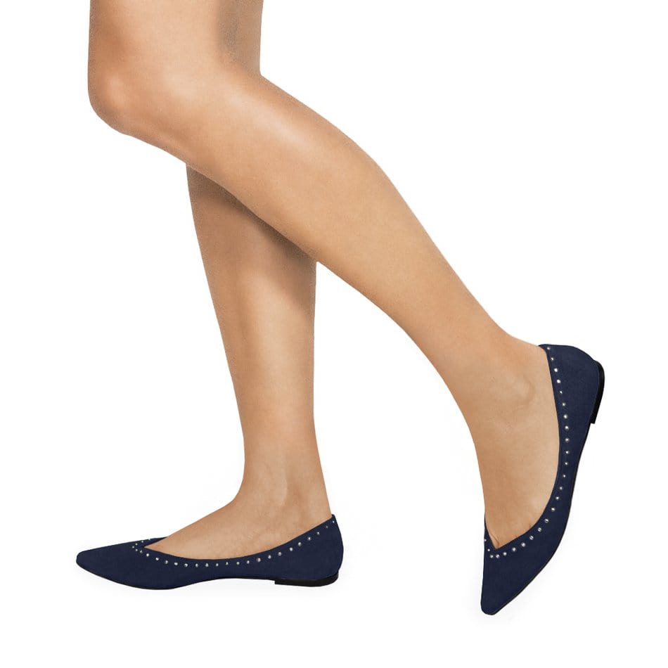 Vinci Shoes Candice Navy Blue Studded Ballerinas