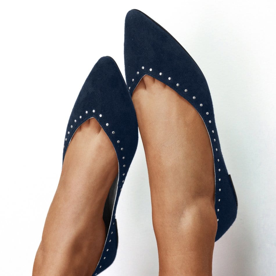 Vinci Shoes Candice Navy Blue Studded Ballerinas