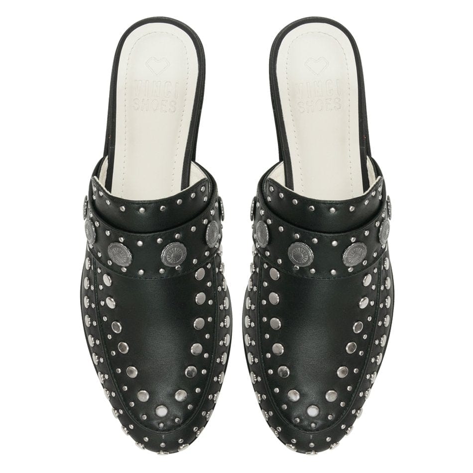 Vinci Shoes Beta Black Studded Mules