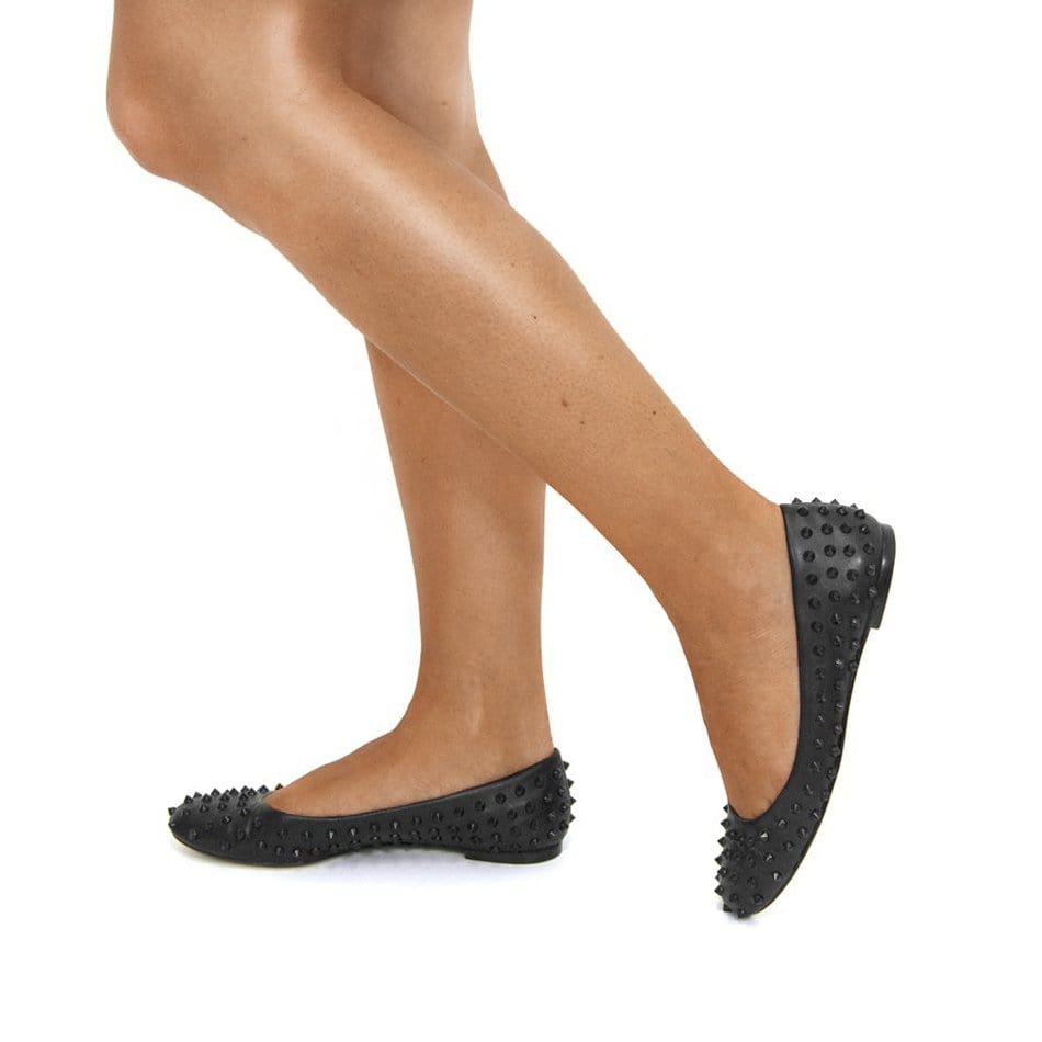 Vinci Shoes Kansas Full Black Studded Ballerinas