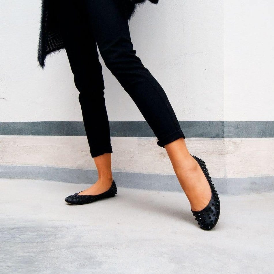Vinci Shoes Kansas Full Black Studded Ballerinas