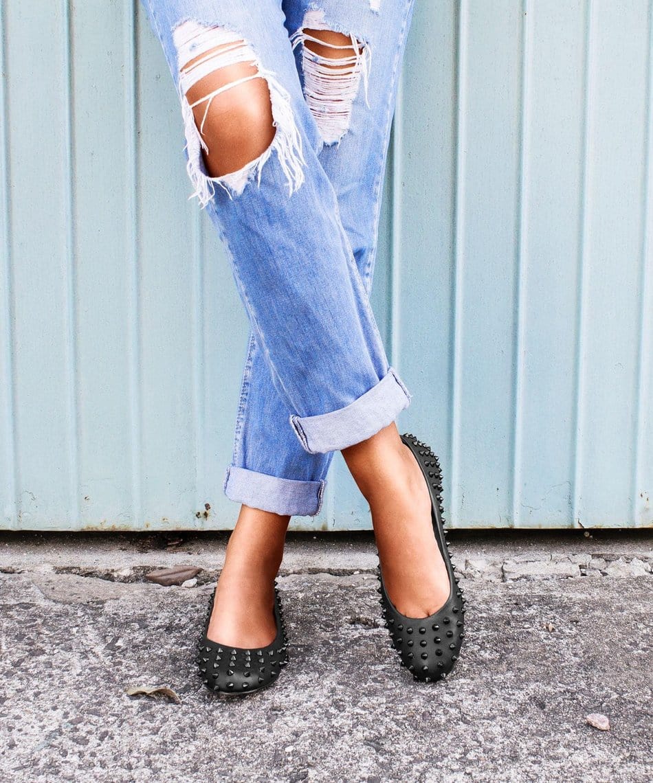 Vinci Shoes Kansas Full Black Studded Ballerinas