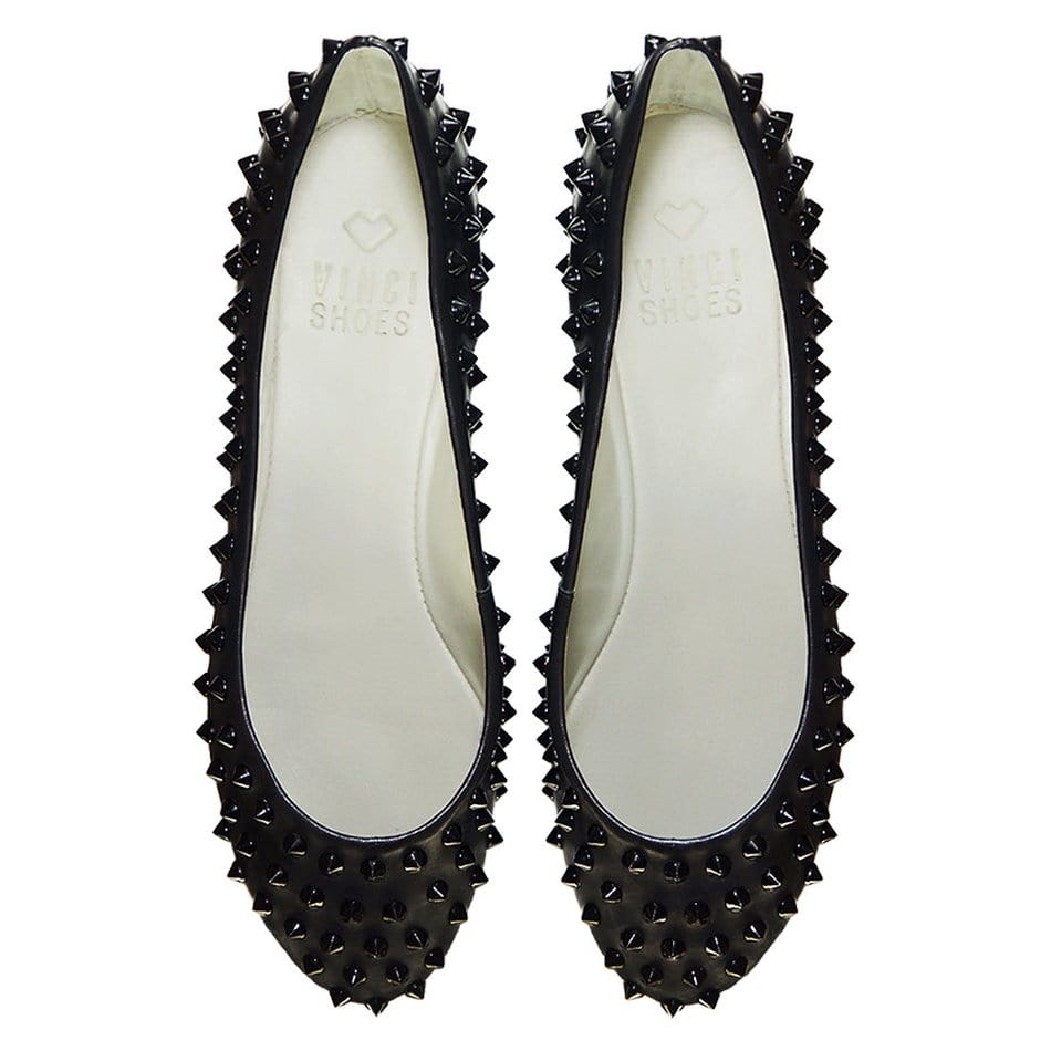 Vinci Shoes Kansas Full Black Studded Ballerinas