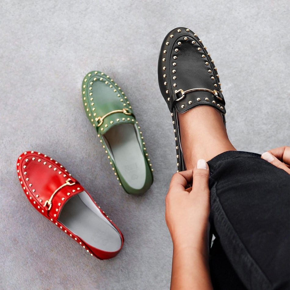 Vinci Shoes Boston Military Green Studded Loafers