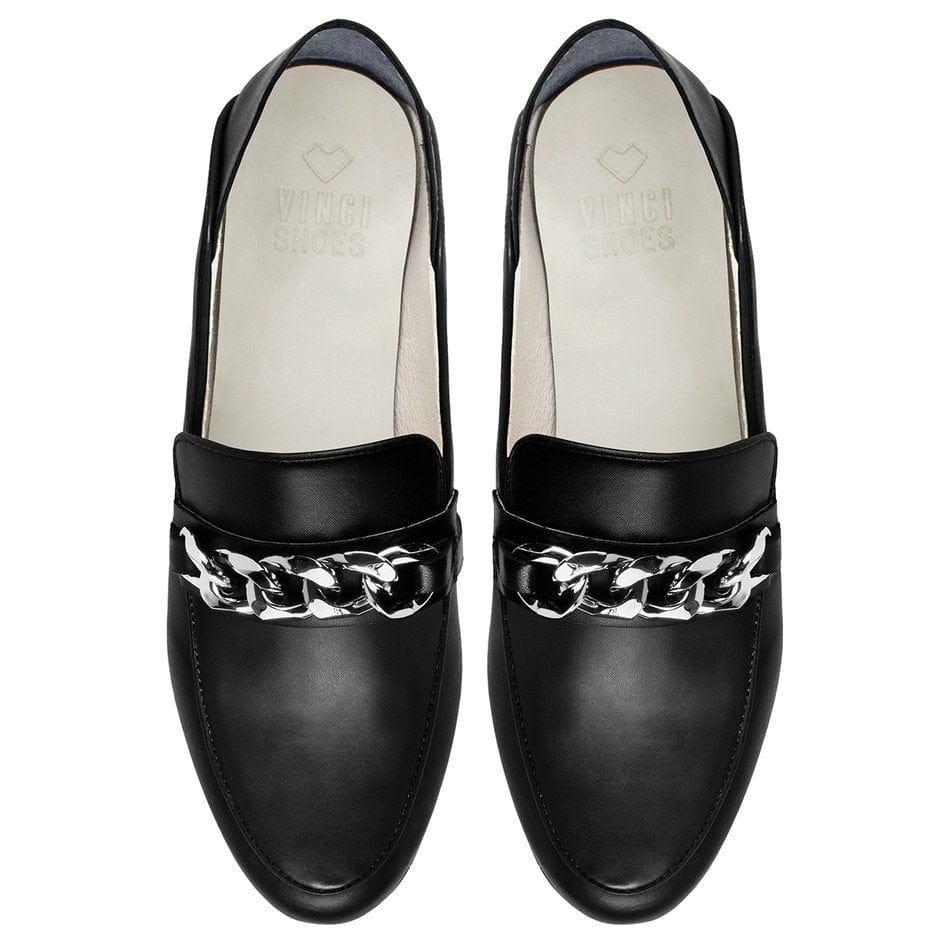 Vinci Shoes Black Chain Loafers