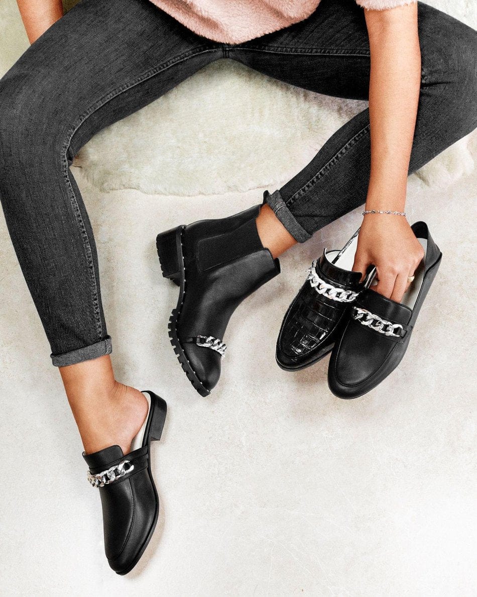 Vinci Shoes Black Chain Loafers