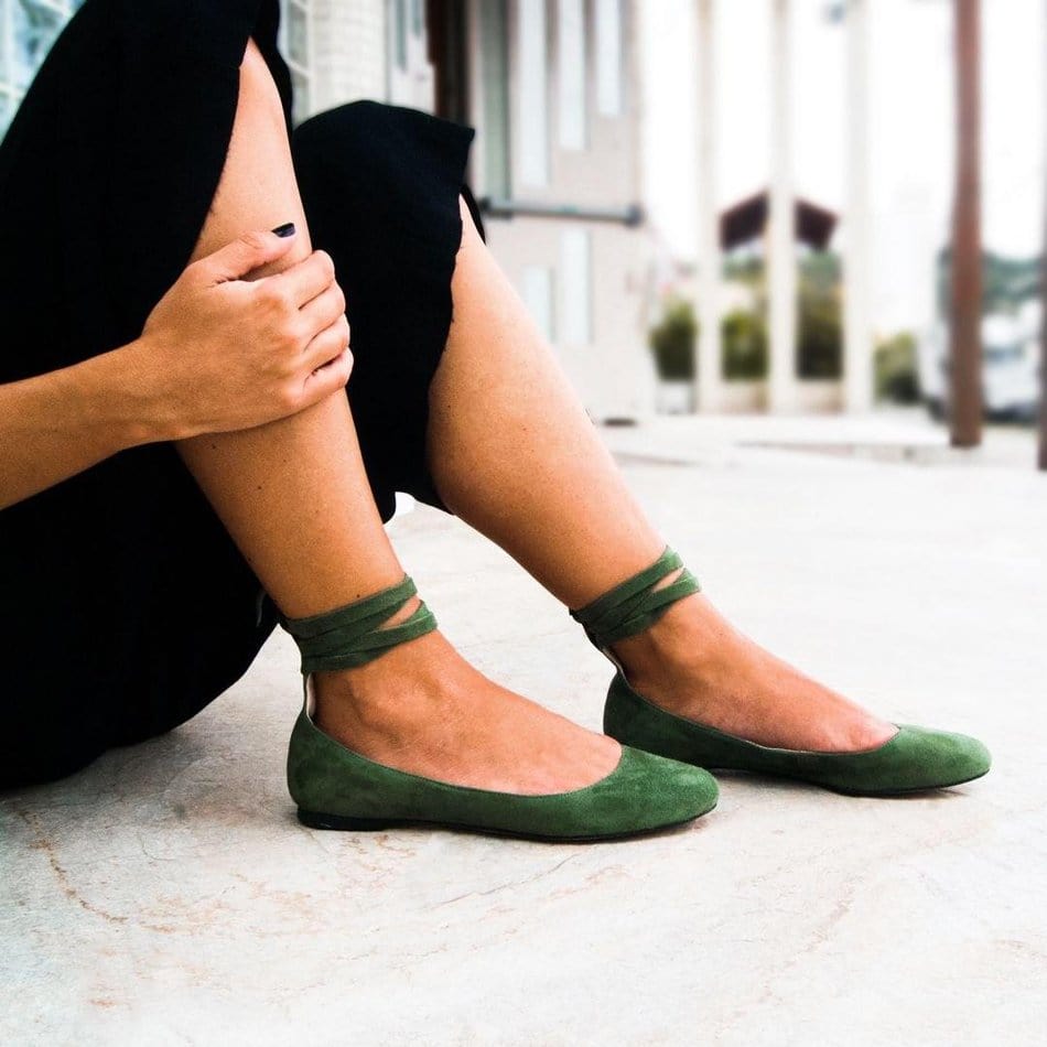 Vinci Shoes Millitary Green Ballerinas