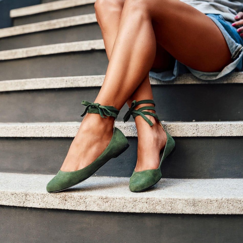 Vinci Shoes Millitary Green Ballerinas