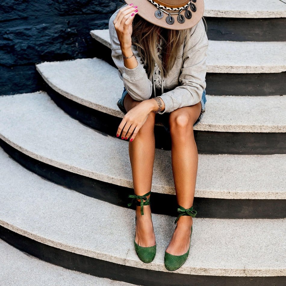 Vinci Shoes Millitary Green Ballerinas