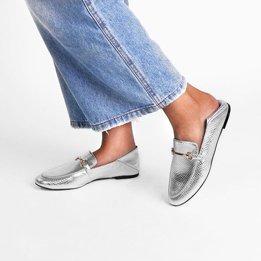 Vinci Shoes Boston Silver Loafers