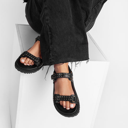 Megan Studded Black Sandals