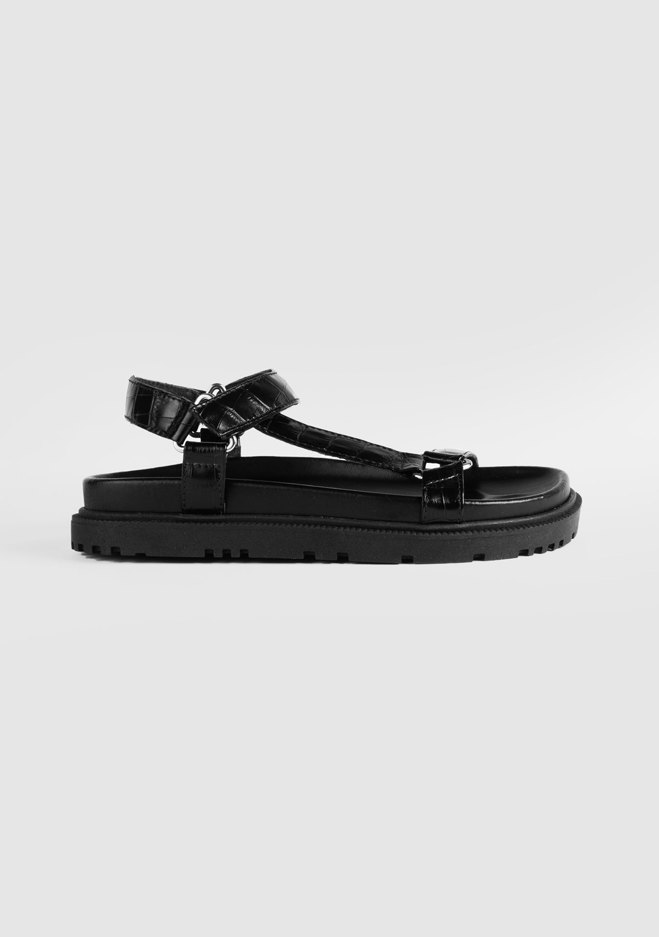 Morgan Croc Embossed Black Sandals