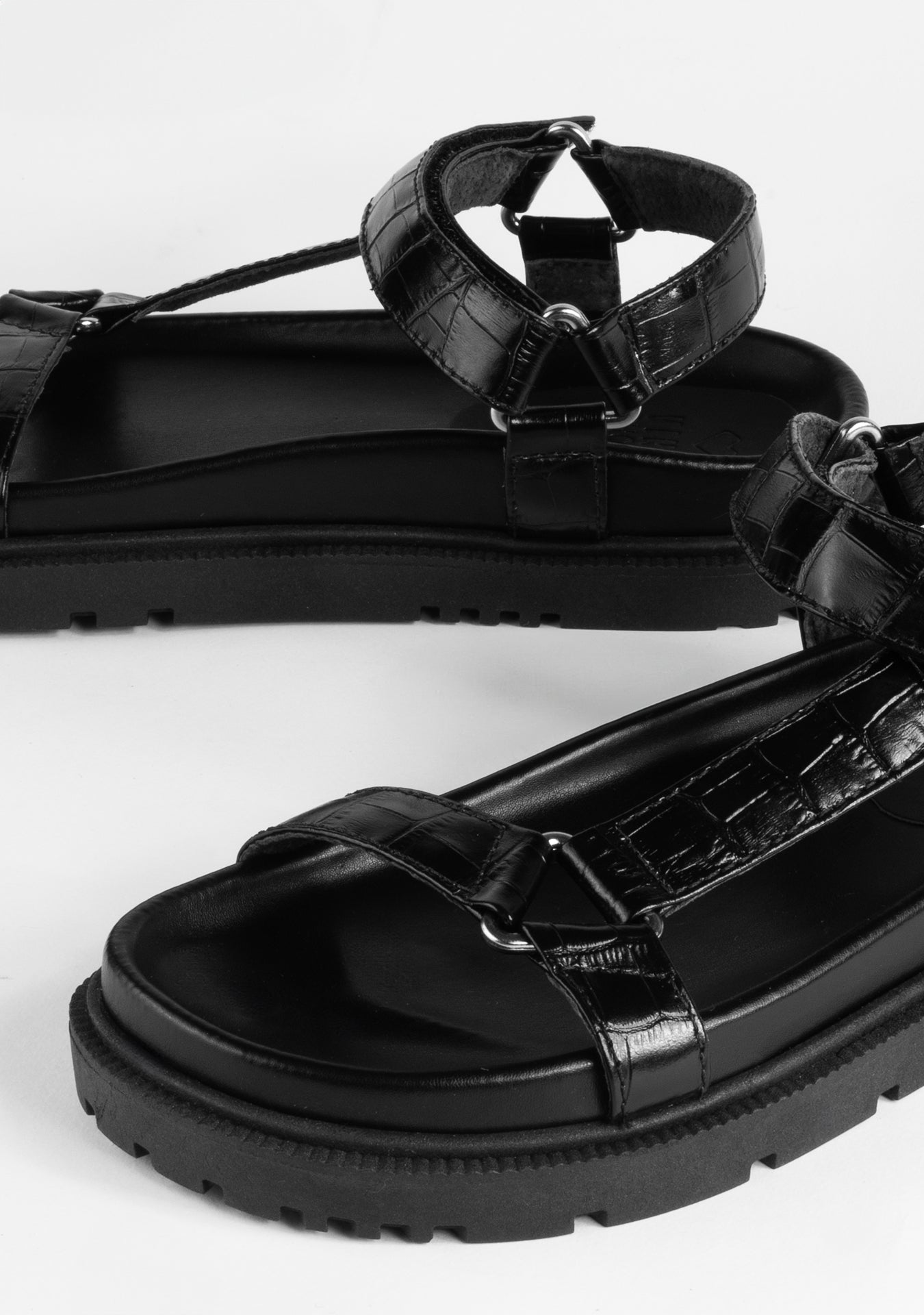 Morgan Croc Embossed Black Sandals