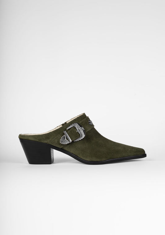 Tessa Olive Green Mules