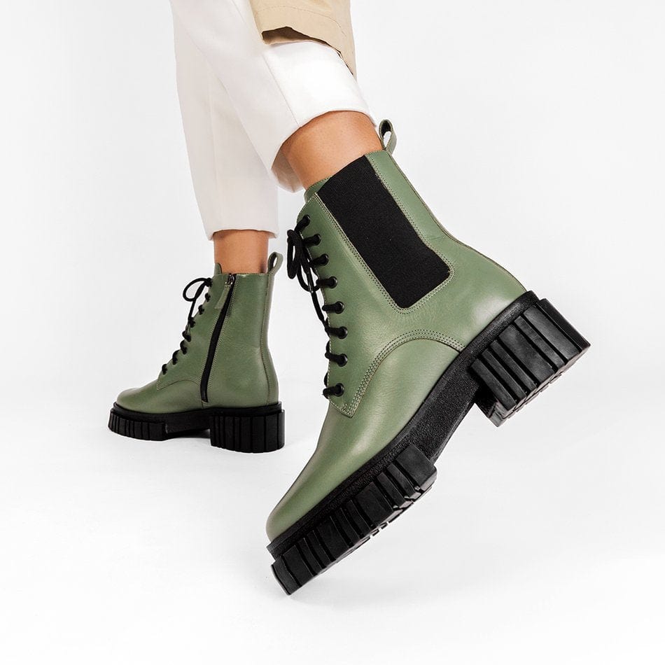 Vinci Shoes Victoria Military Green Combat Boots