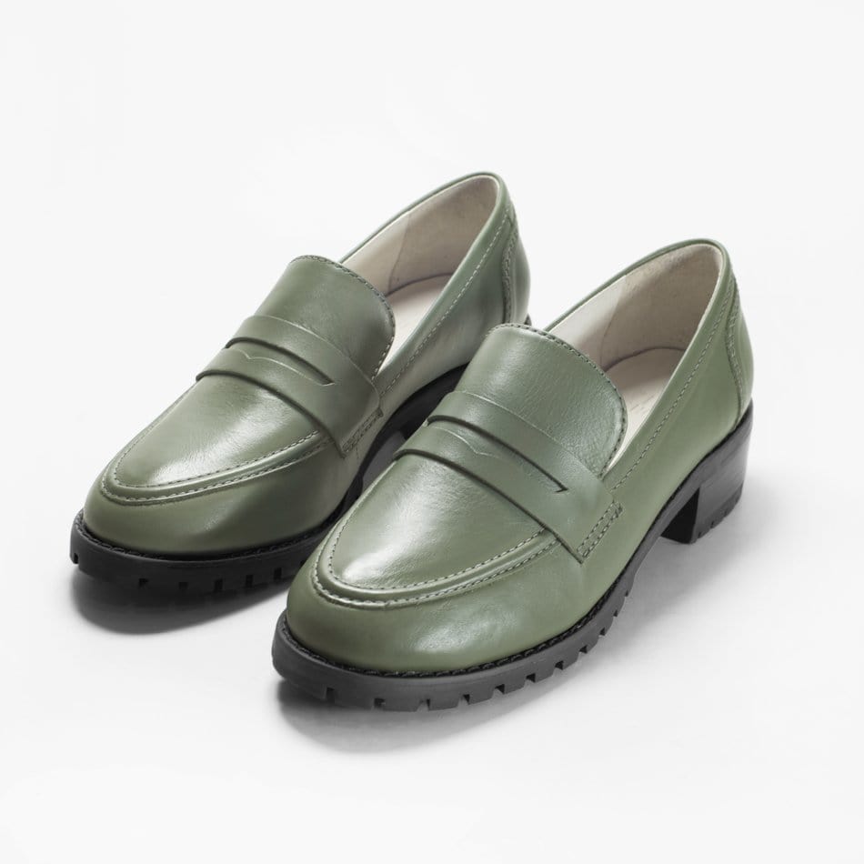 Vinci Shoes Dani Military Green Loafers