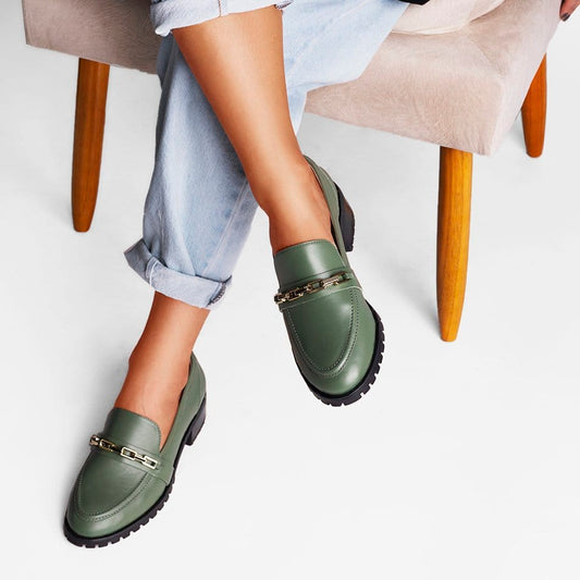 Vinci Shoes Ester Military Green Loafers