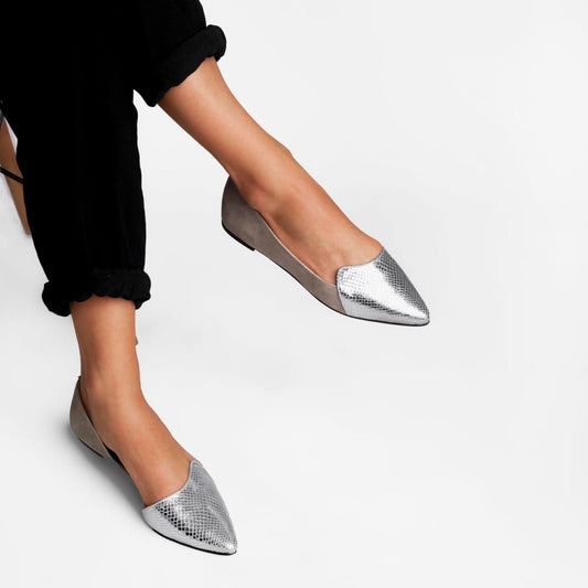 Vinci Shoes Yasmin Silver Ballerinas