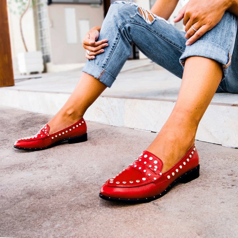 Red loafer store shoes