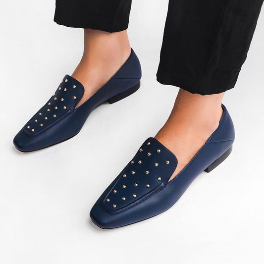 Vinci Shoes Barbara Navy Blue Loafers