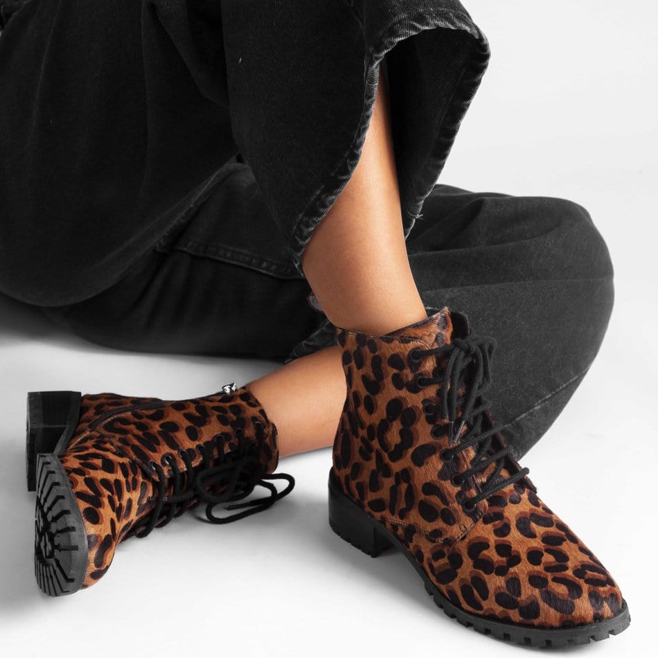 Vinci Shoes Minimal Animal Print Combat Boots