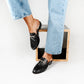 Vinci Shoes Stefanie Croc-Ebossed Black Mules