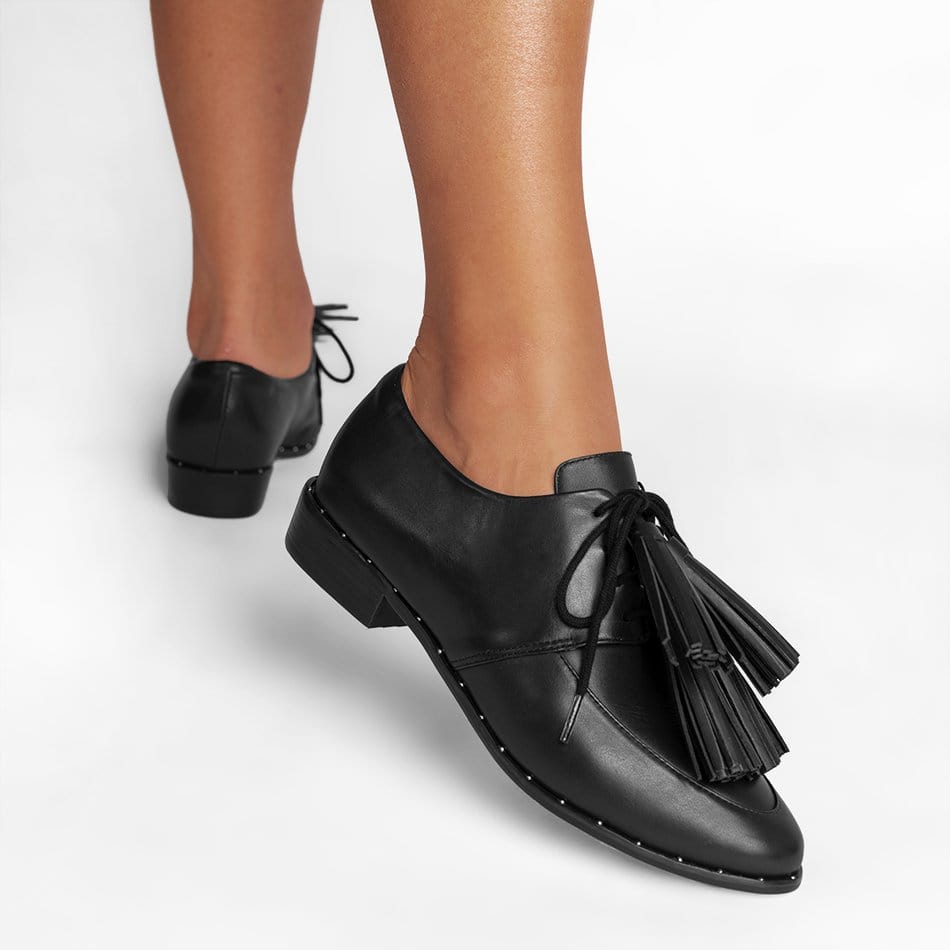 Vinci Shoes Gigi Full Black Oxfords