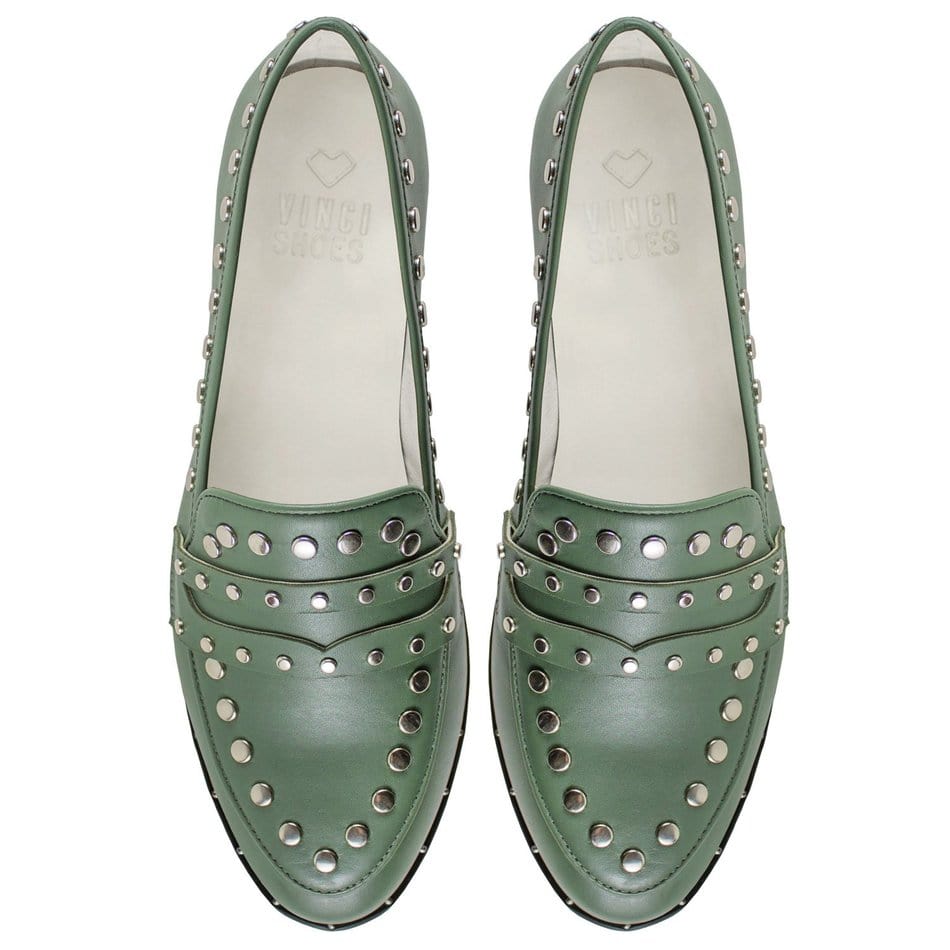 Vinci Shoes Rocky Military Green Loafers