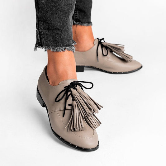 Vinci Shoes Gigi Greige Oxfords