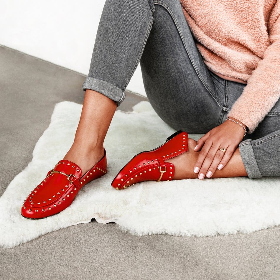 Vinci Shoes Boston Red Studded Loafers