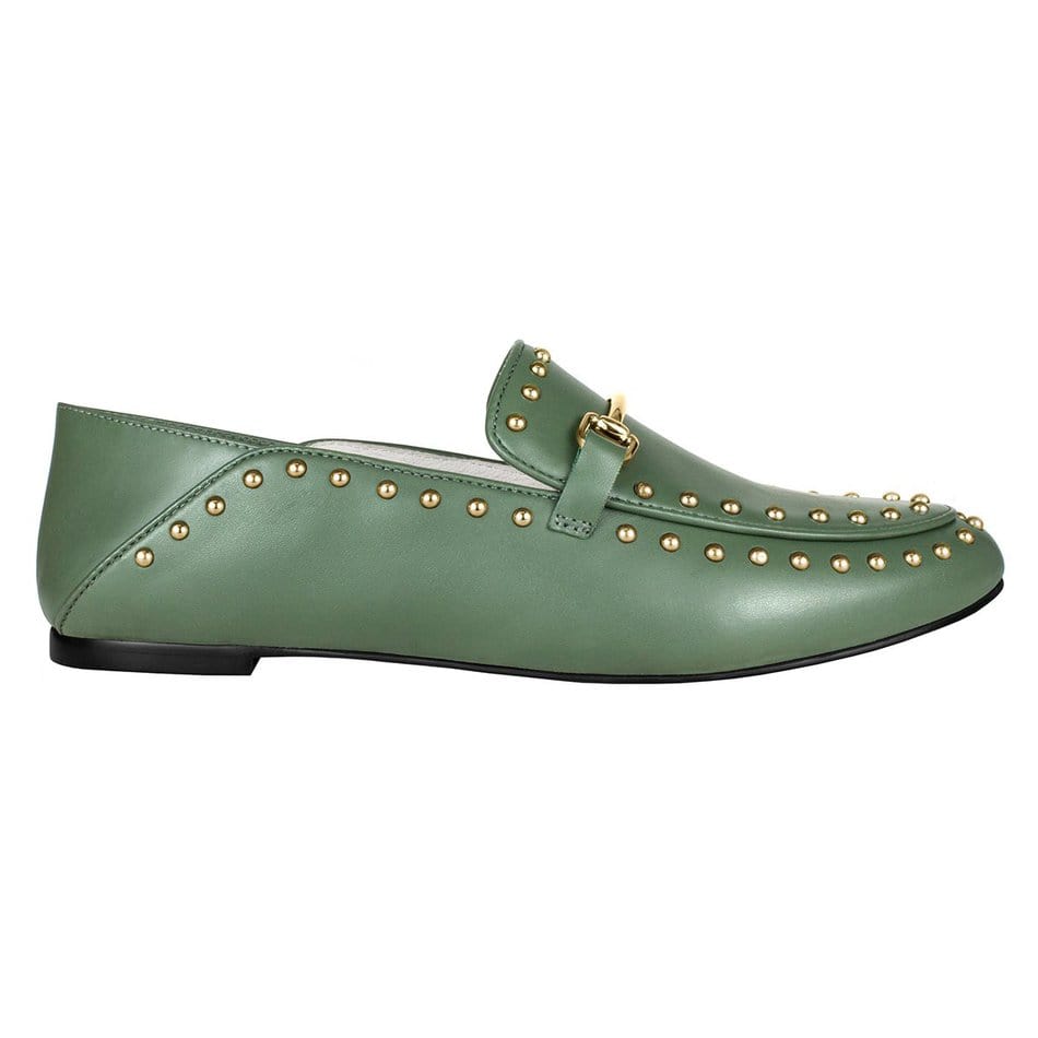 Vinci Shoes Boston Military Green Studded Loafers