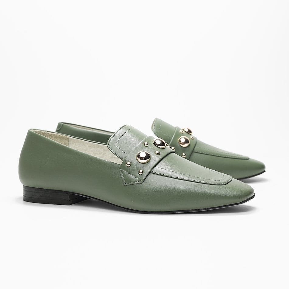 Vinci Shoes Barbara Military Green Loafers