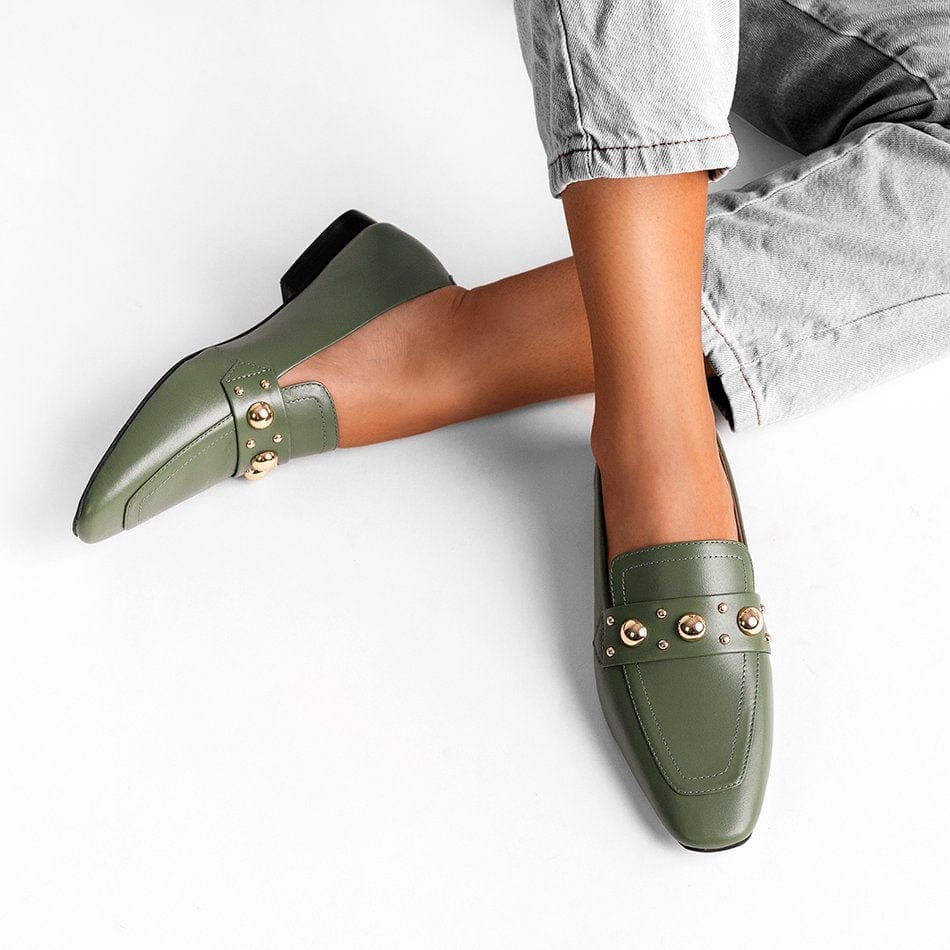 Vinci Shoes Barbara Military Green Loafers
