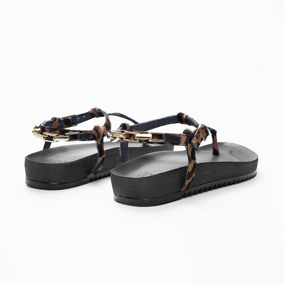 Santoni Apricot Leopard Slide Flat Sandal Brown