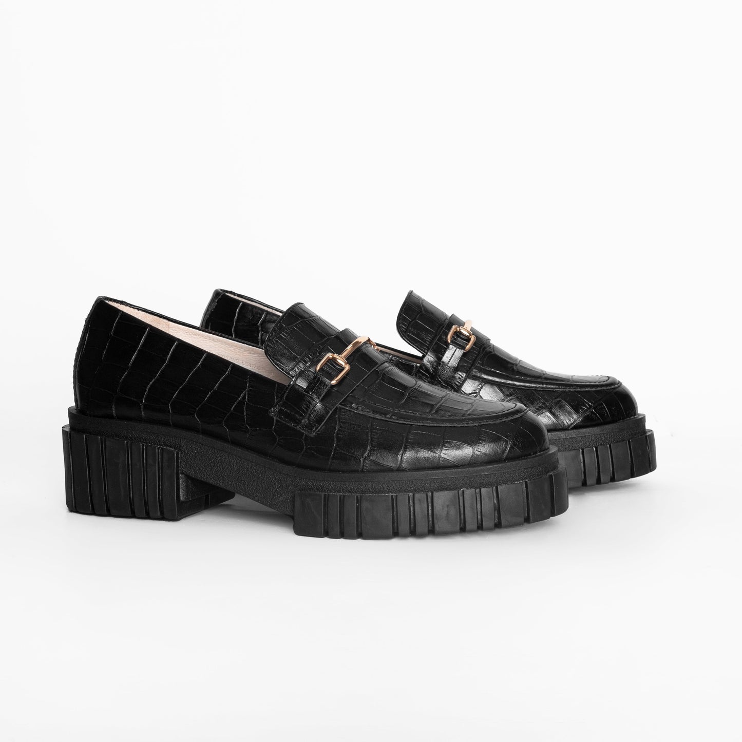 Vinci Shoes Angelica Croc-Embossed Black Loafers