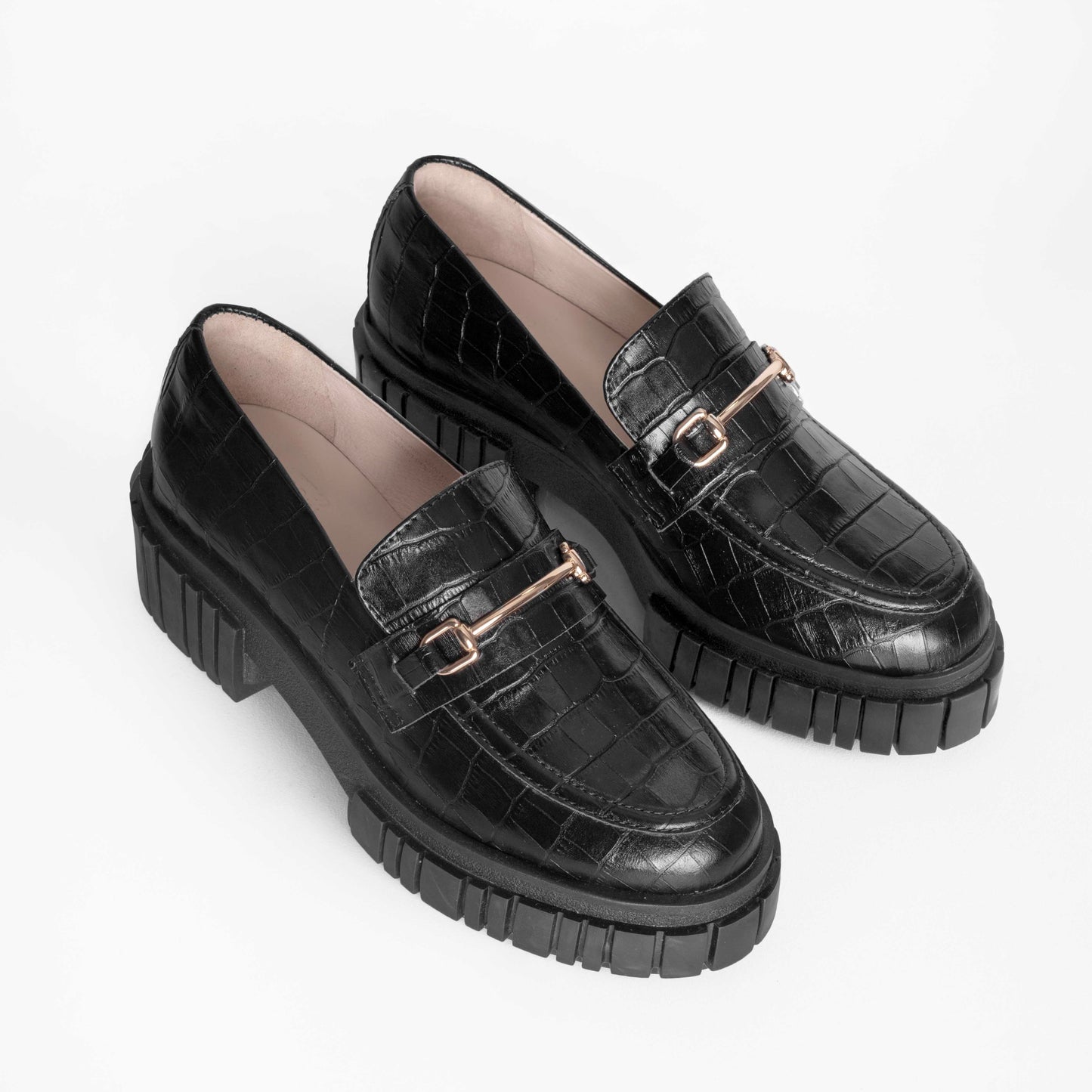 Vinci Shoes 7 [SALE]Angelica Croc-Embossed Black Loafers