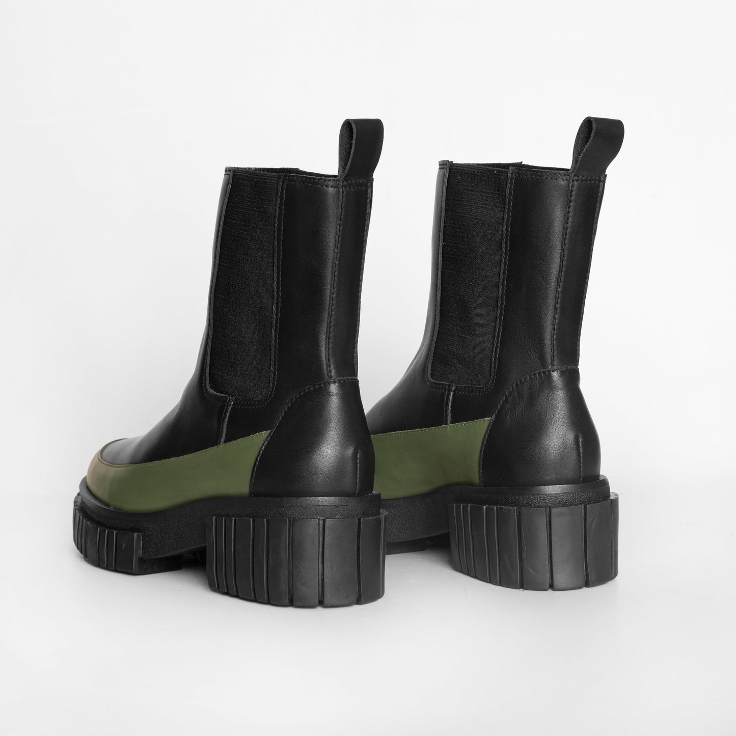 Vinci Shoes Celina Black Military Green Chelsea Boot