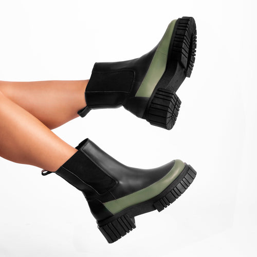 Celina Black Military Green Chelsea Boot