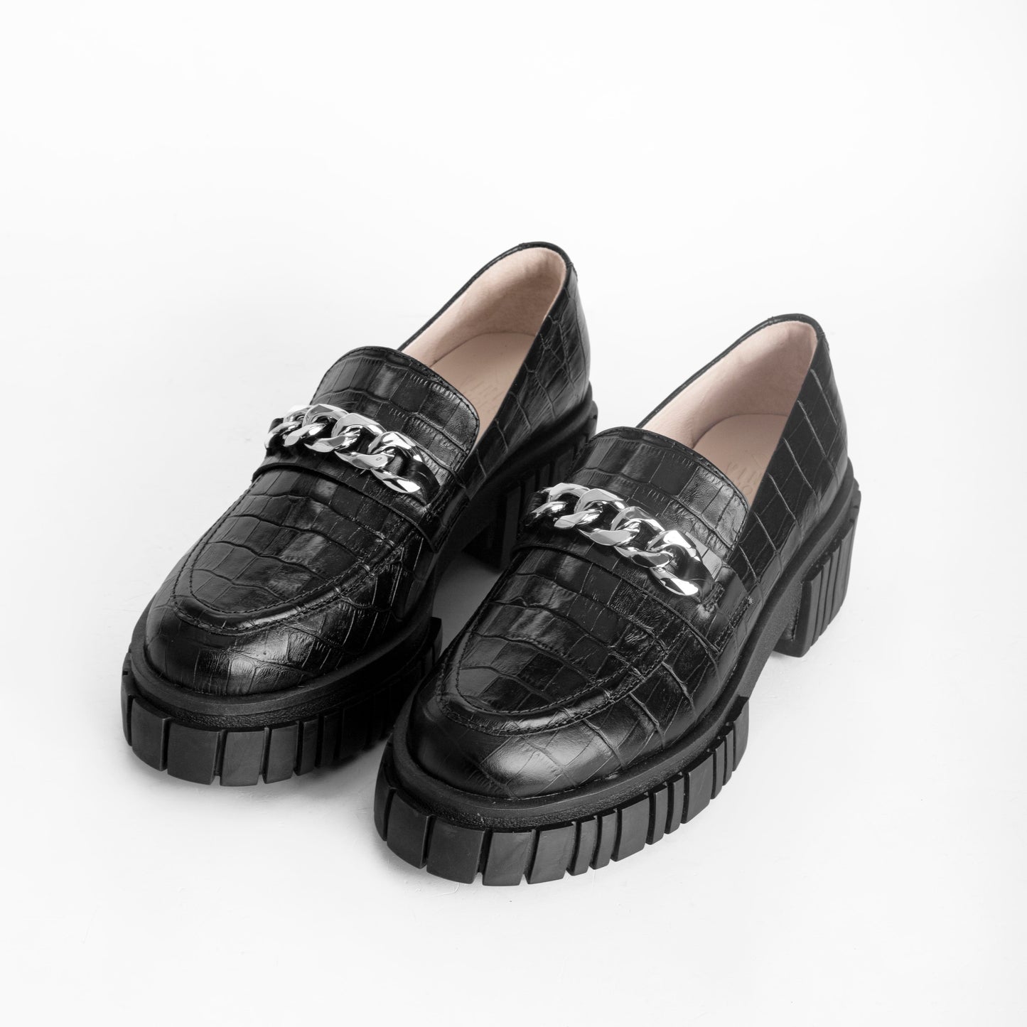 Vinci Shoes Emilia Croc-Embossed Black Loafers