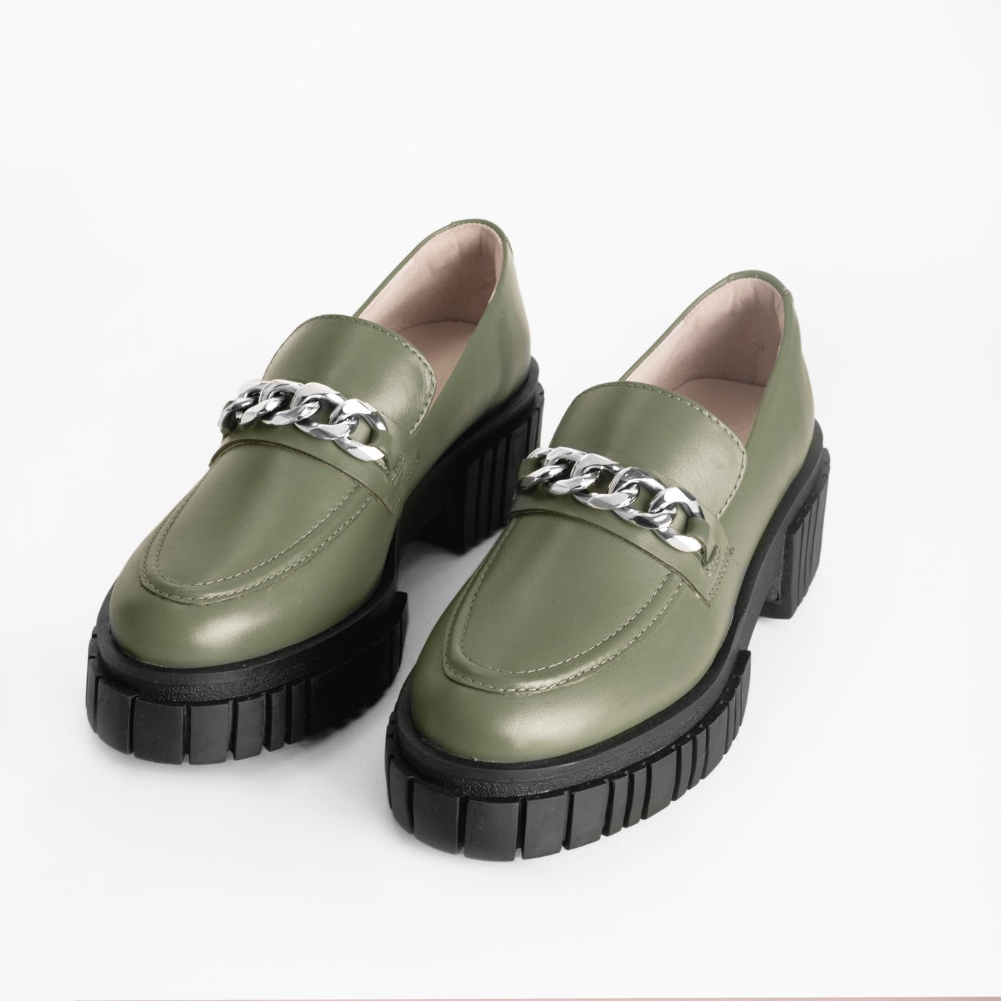 Vinci Shoes Emilia Military Green Loafers