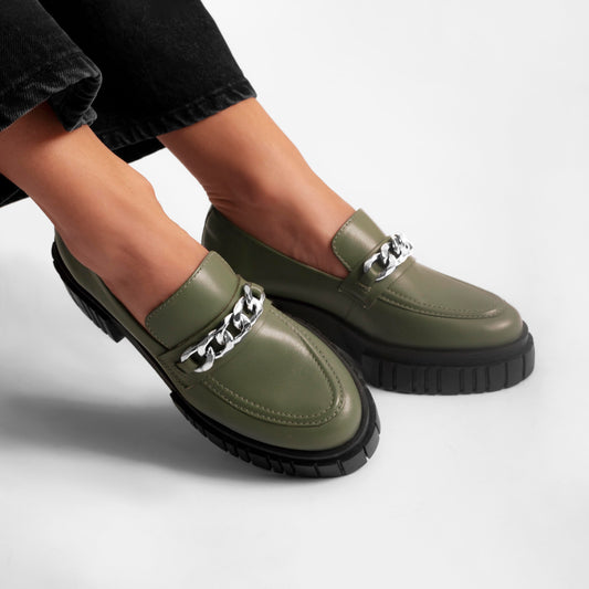 Vinci Shoes Emilia Military Green Loafers
