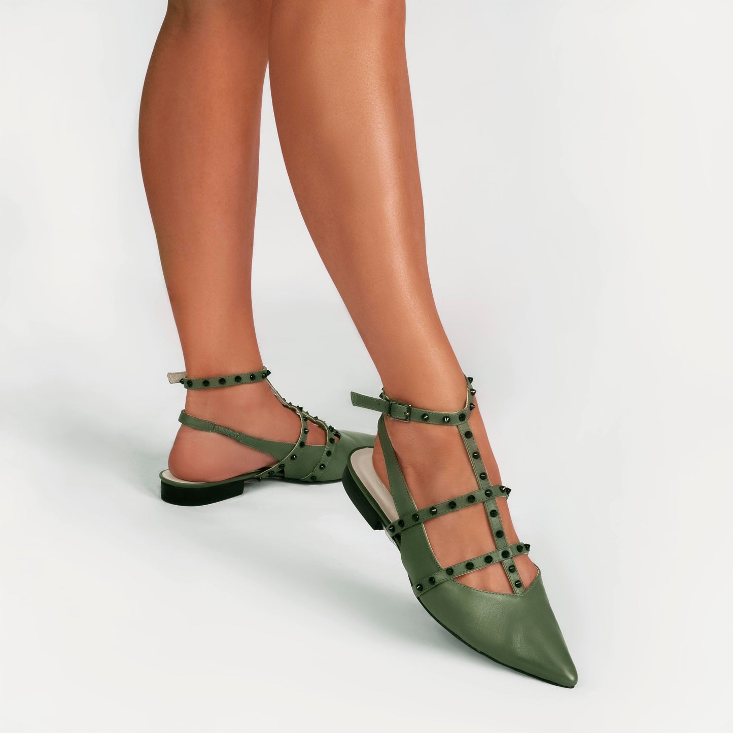 Vinci Shoes Jane Military Green Ballerinas