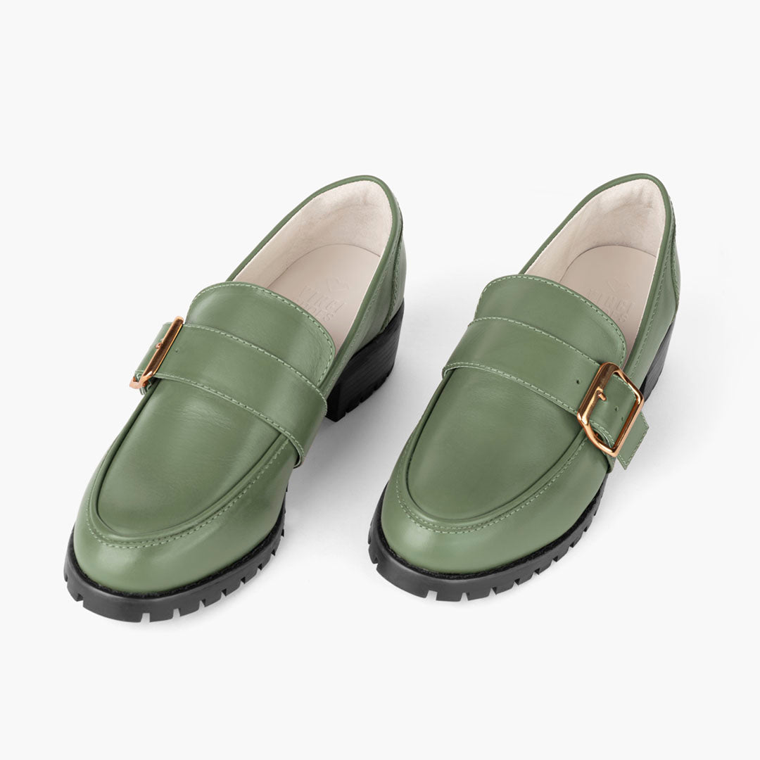 Lorena Military Green Loafers