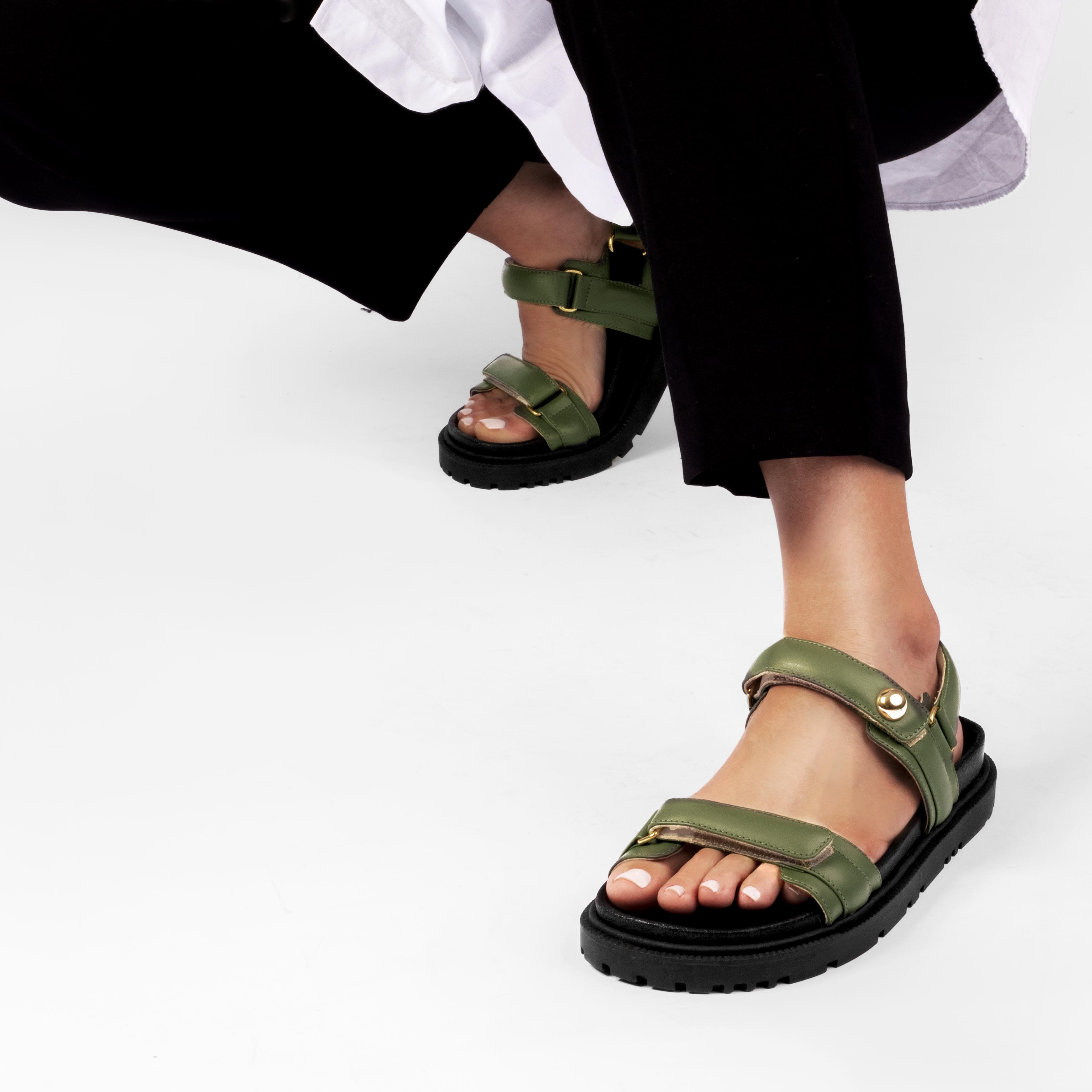 Asos Design Forrest Leather Strappy Chunky Flat Sandals In Black | ModeSens