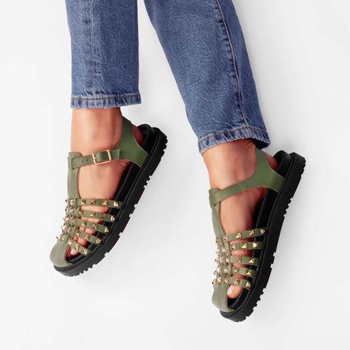 Valentina Military Green Sandals