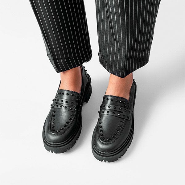 Vinci Shoes Dara Studded Full Black Loafers
