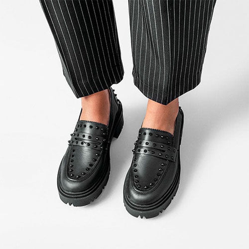 Dara Studded Full Black Loafers